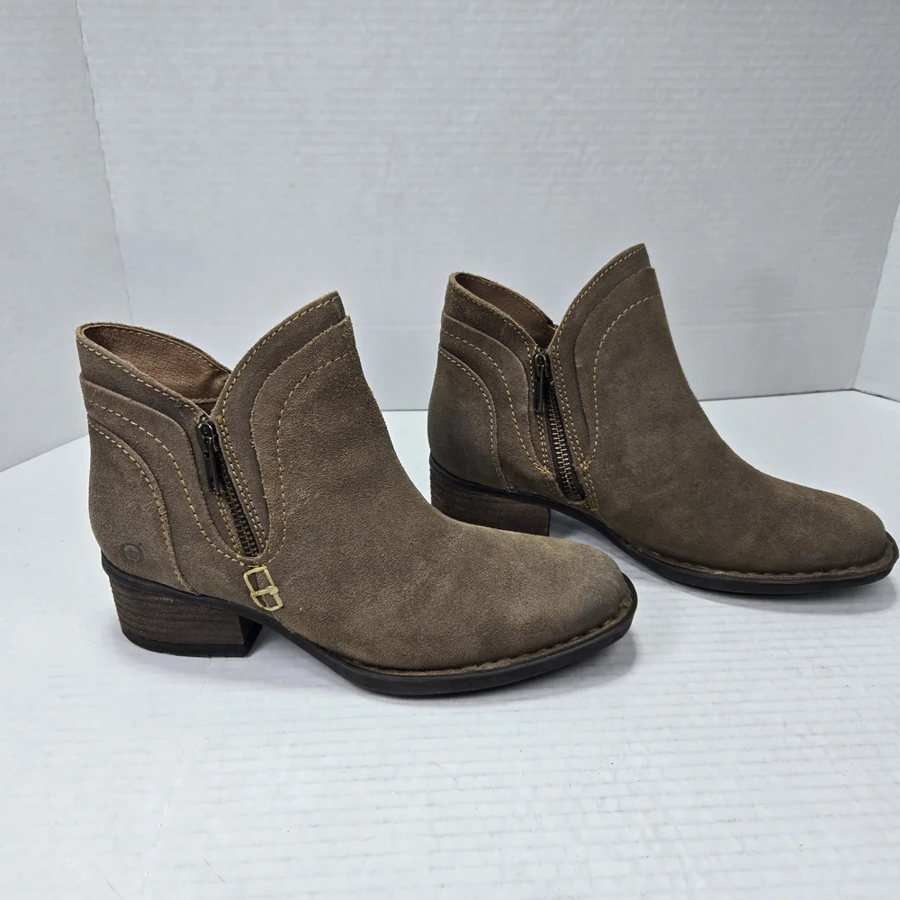 Born Malta II Zip-up Chelsea Taupe Distressed Taupe Ankle Booties Boots Size 6.5 - Picture 2 of 11